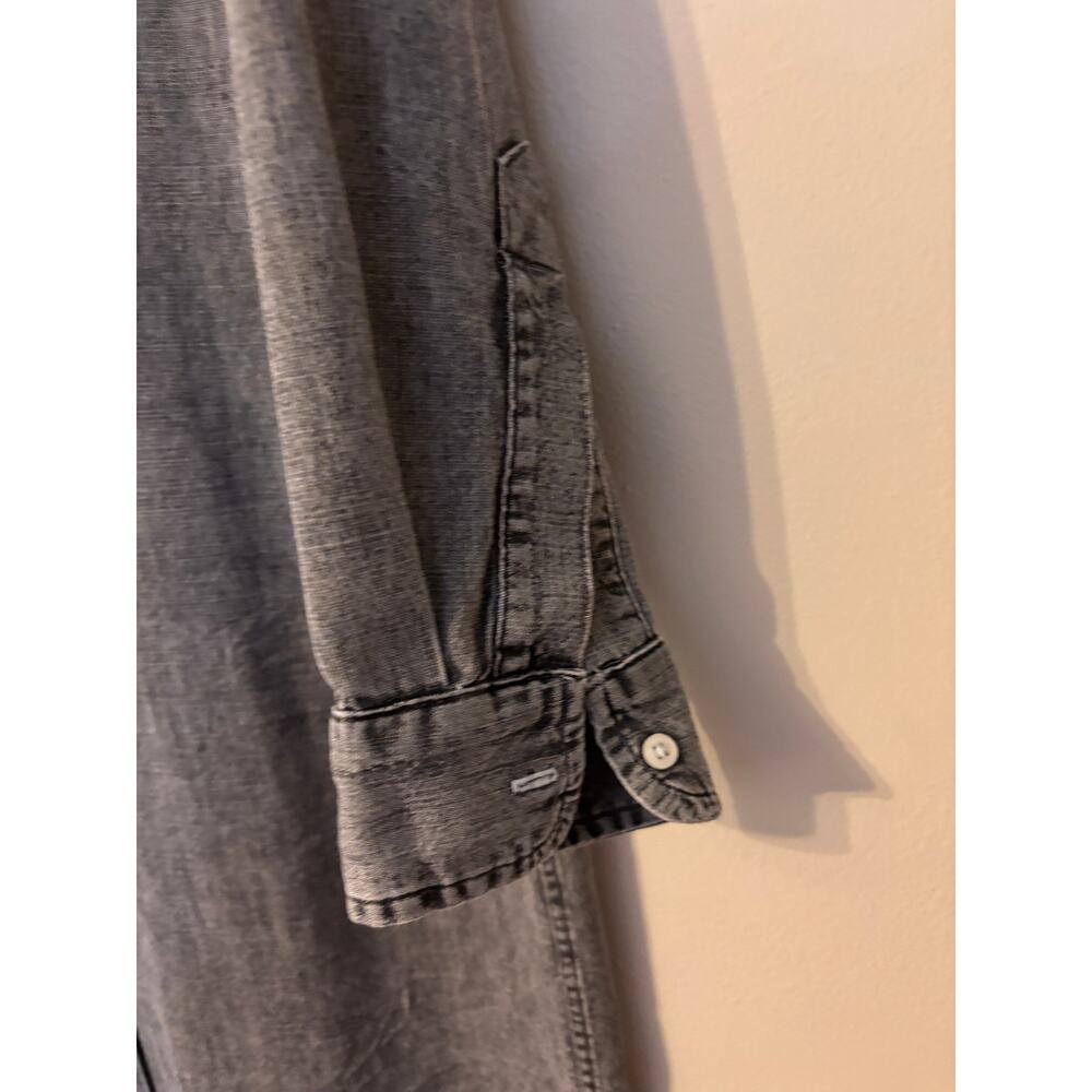 Frank & Eileen Womens M Black Denim Maxi Shirt Dress Button Down Raw Hem - Picture 6 of 13